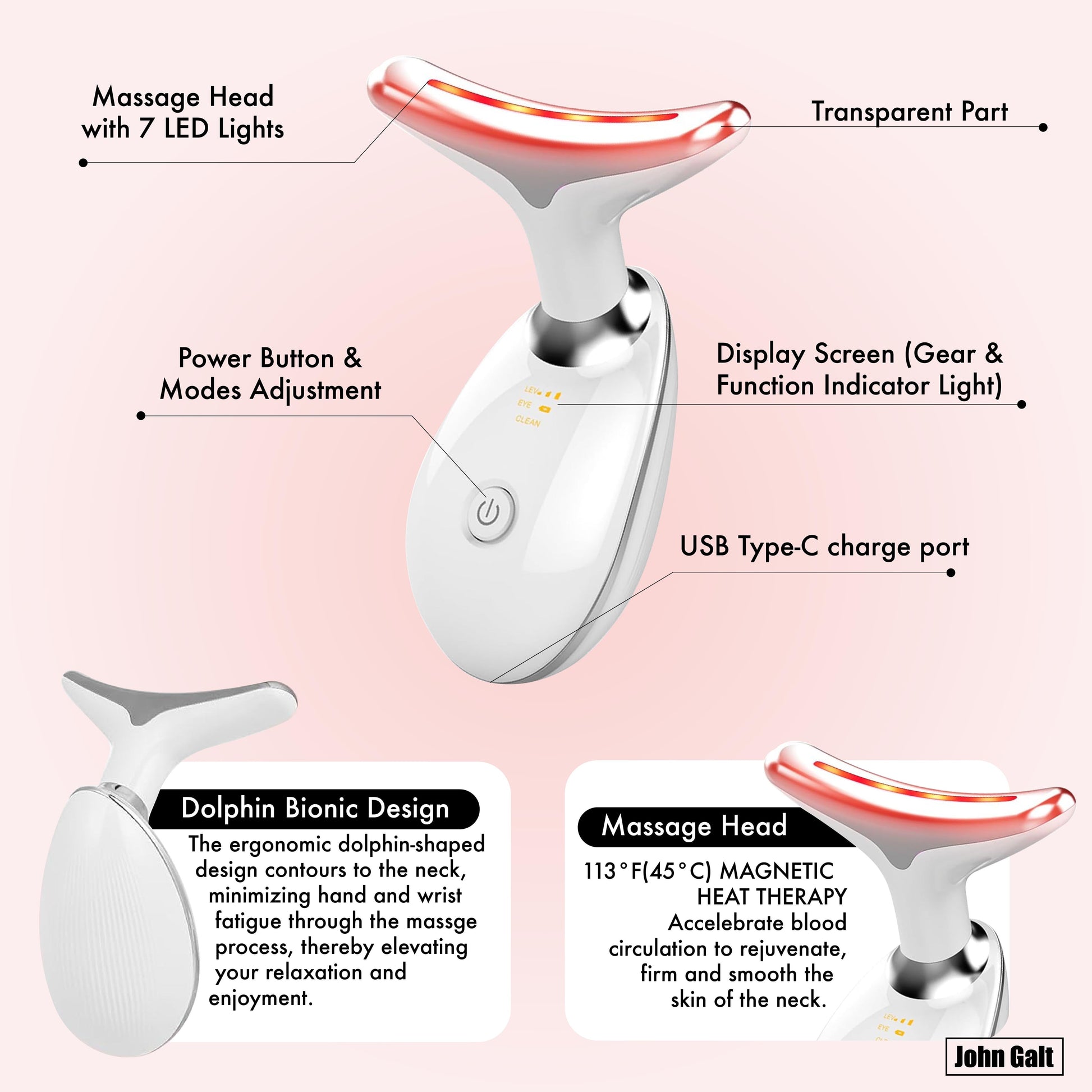 Red Light Therapy Massager for Face and Neck, 7 Color Led W/ Skin Care