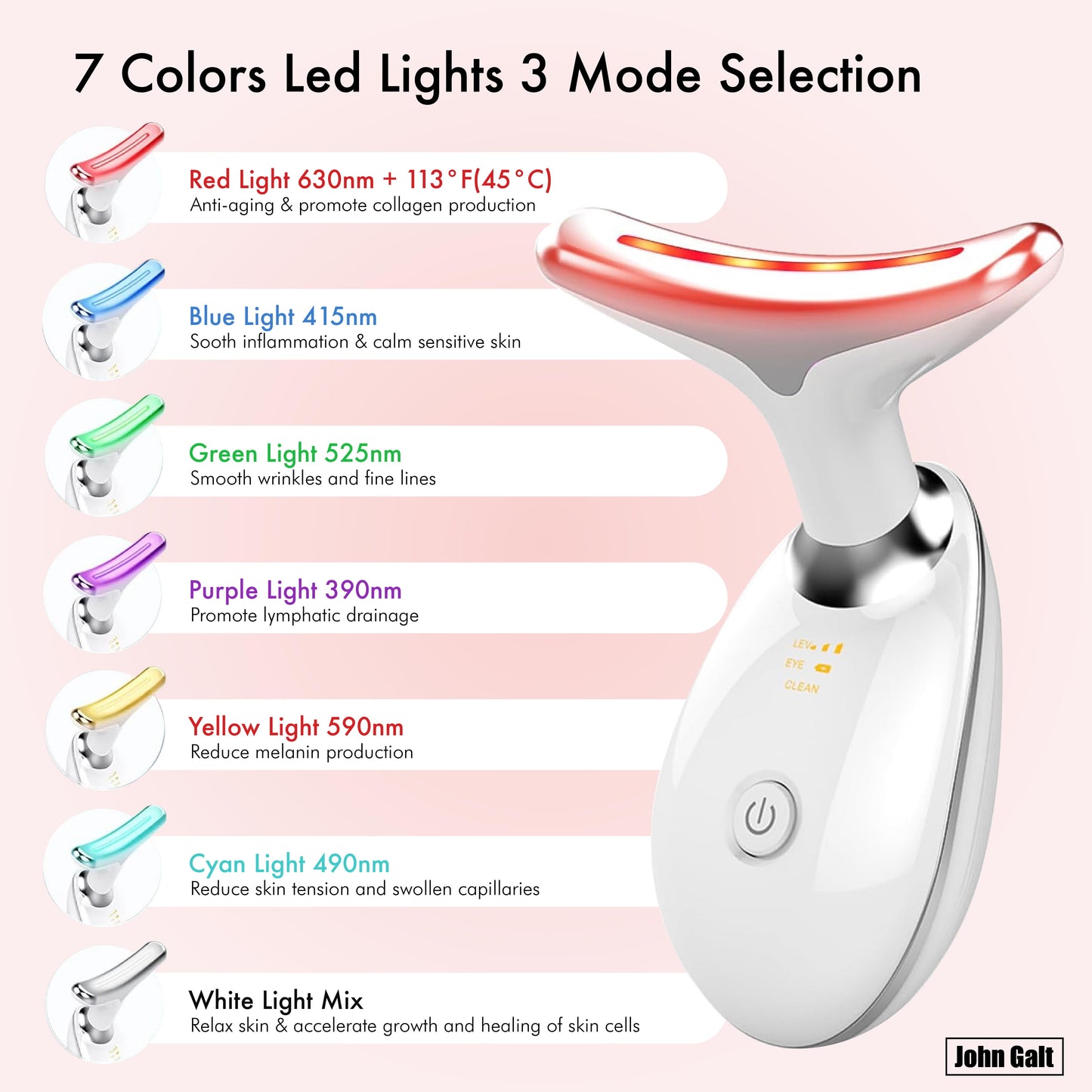 Red Light Therapy Massager for Face and Neck, 7 Color Led W/ Skin Care